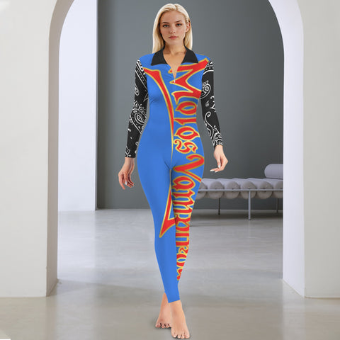 All-Over Print Women's Long Sleeve Skinny Fit Jumpsuit