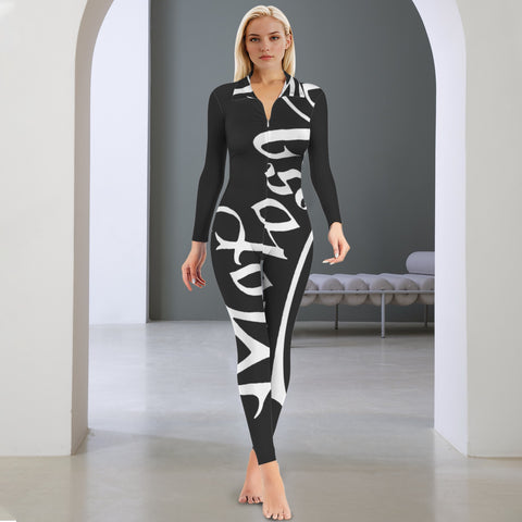 All-Over Print Women's Long Sleeve Skinny Fit Jumpsuit