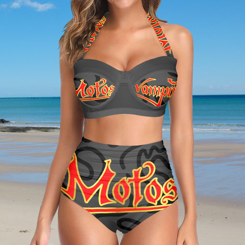 All-Over Print Women's High-Waisted Halter Bikini Set