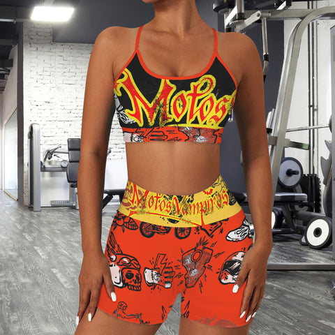 Custom Personalized Strappy Back Sports Bra & High Waist Shorts Sports Set