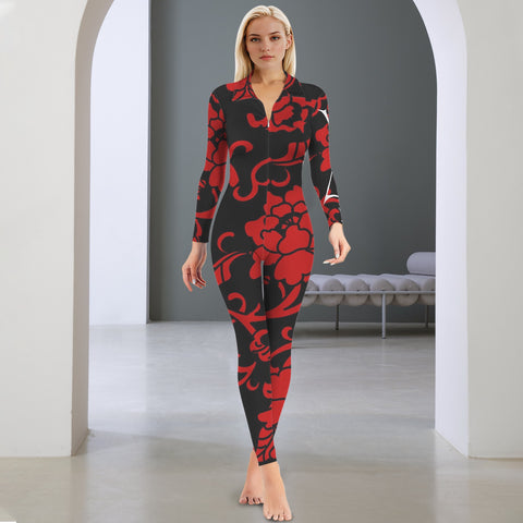 All-Over Print Women's Long Sleeve Skinny Fit Jumpsuit