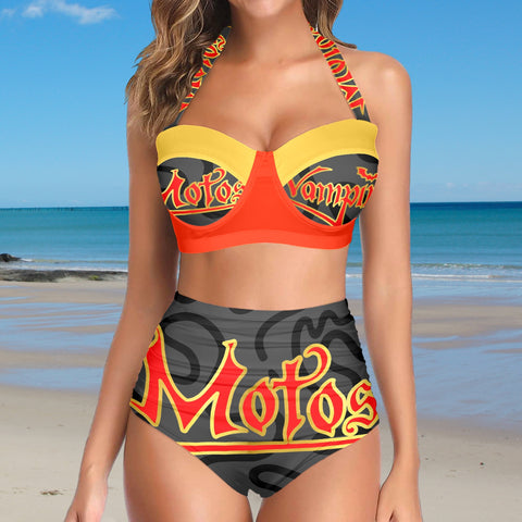All-Over Print Women's High-Waisted Halter Bikini Set