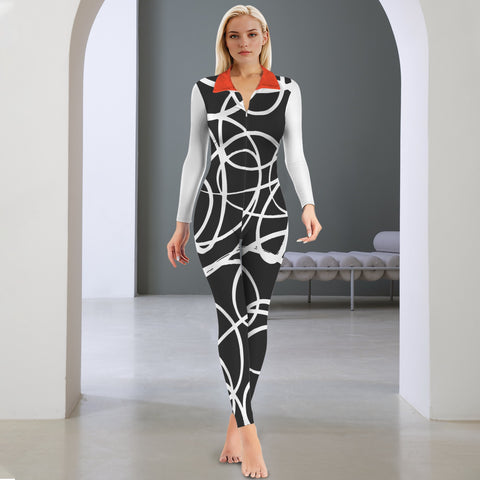 All-Over Print Women's Long Sleeve Skinny Fit Jumpsuit