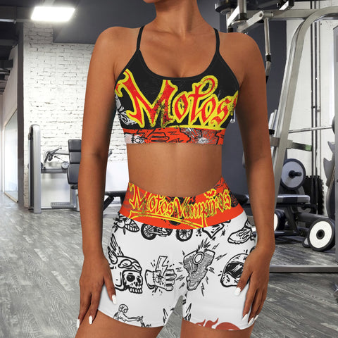 Custom Personalized Strappy Back Sports Bra & High Waist Shorts Sports Set