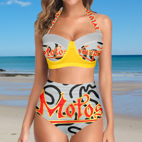 All-Over Print Women's High-Waisted Halter Bikini Set