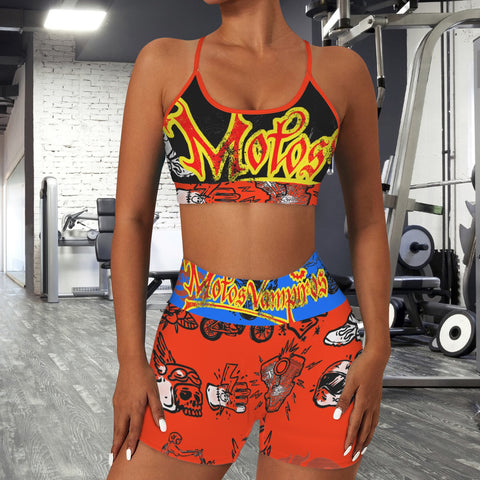 Custom Personalized Strappy Back Sports Bra & High Waist Shorts Sports Set