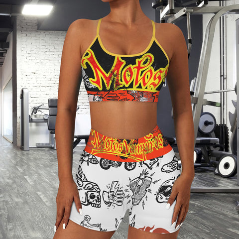 Custom Personalized Strappy Back Sports Bra & High Waist Shorts Sports Set