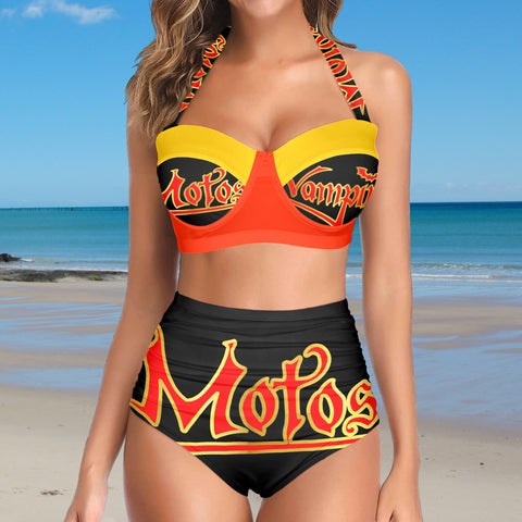 All-Over Print Women's High-Waisted Halter Bikini Set