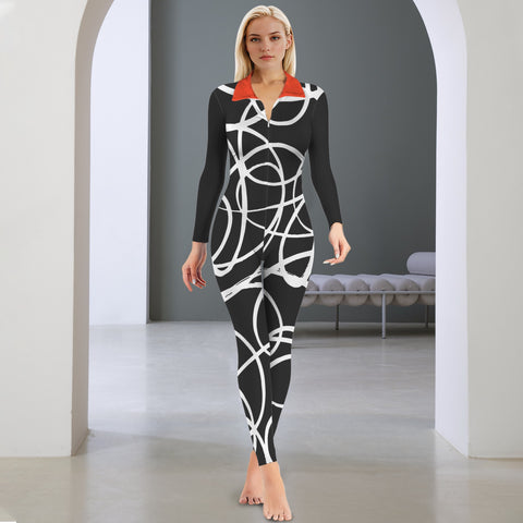 All-Over Print Women's Long Sleeve Skinny Fit Jumpsuit