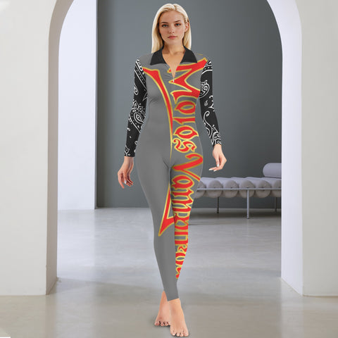 All-Over Print Women's Long Sleeve Skinny Fit Jumpsuit
