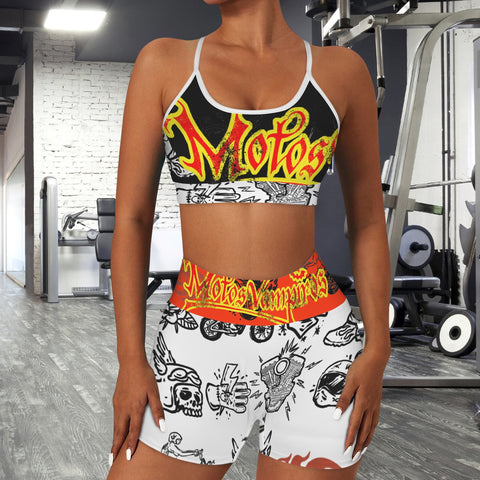 Custom Personalized Strappy Back Sports Bra & High Waist Shorts Sports Set