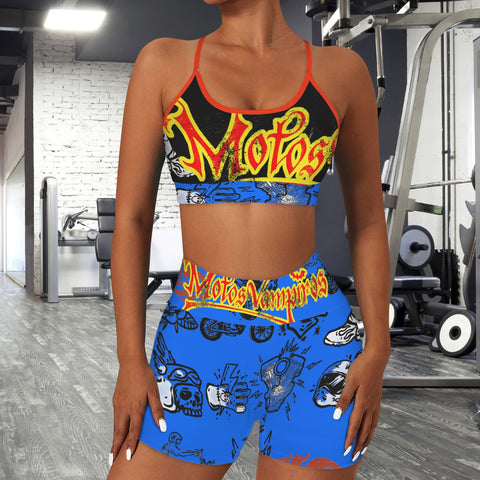 Custom Personalized Strappy Back Sports Bra & High Waist Shorts Sports Set
