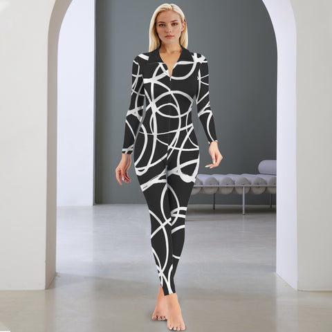 All-Over Print Women's Long Sleeve Skinny Fit Jumpsuit