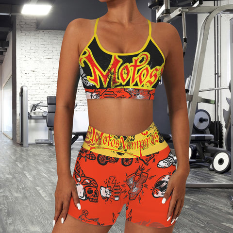 Custom Personalized Strappy Back Sports Bra & High Waist Shorts Sports Set