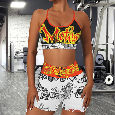 Custom Personalized Strappy Back Sports Bra & High Waist Shorts Sports Set