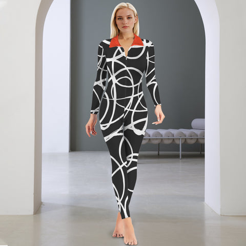 All-Over Print Women's Long Sleeve Skinny Fit Jumpsuit