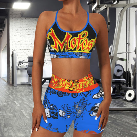 Custom Personalized Strappy Back Sports Bra & High Waist Shorts Sports Set