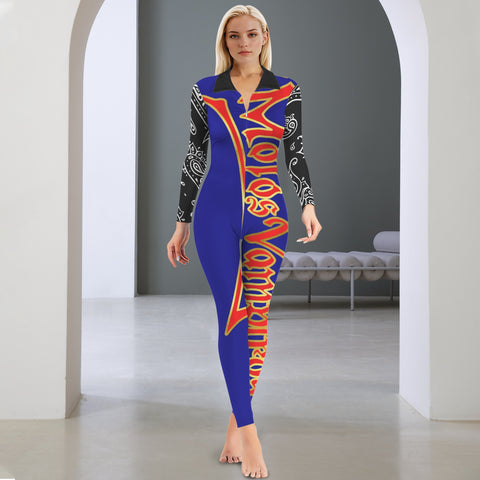 All-Over Print Women's Long Sleeve Skinny Fit Jumpsuit