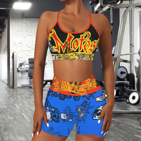 Custom Personalized Strappy Back Sports Bra & High Waist Shorts Sports Set
