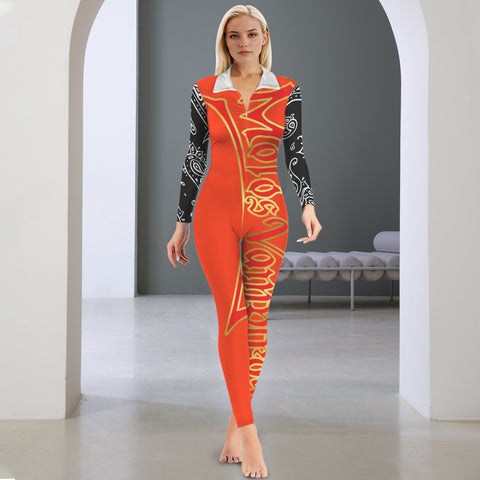 All-Over Print Women's Long Sleeve Skinny Fit Jumpsuit