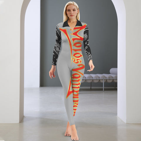 All-Over Print Women's Long Sleeve Skinny Fit Jumpsuit
