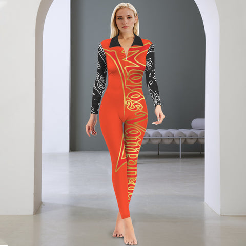 All-Over Print Women's Long Sleeve Skinny Fit Jumpsuit
