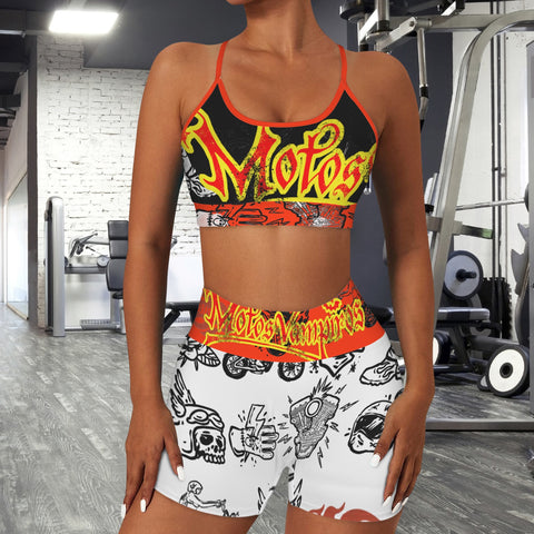 Custom Personalized Strappy Back Sports Bra & High Waist Shorts Sports Set