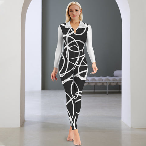 All-Over Print Women's Long Sleeve Skinny Fit Jumpsuit