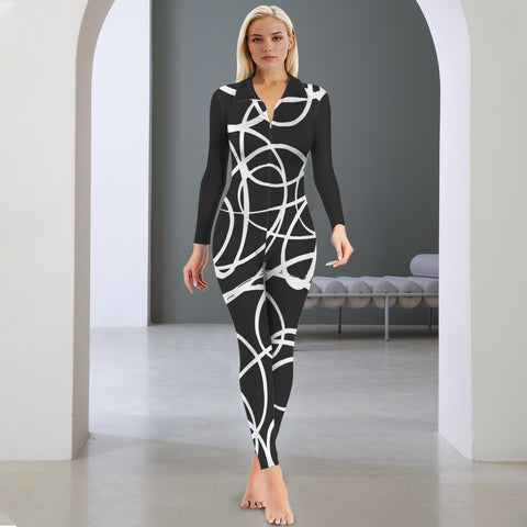 All-Over Print Women's Long Sleeve Skinny Fit Jumpsuit