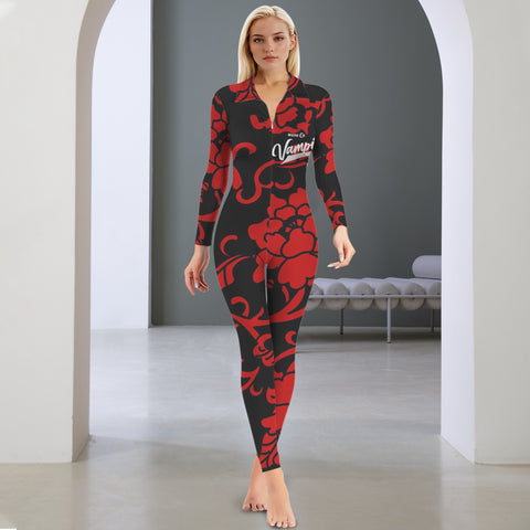 All-Over Print Women's Long Sleeve Skinny Fit Jumpsuit