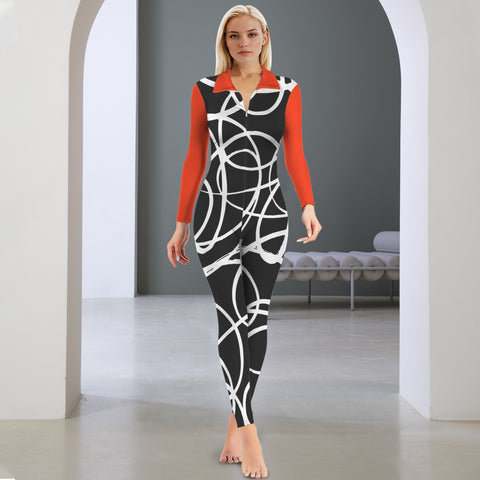 All-Over Print Women's Long Sleeve Skinny Fit Jumpsuit