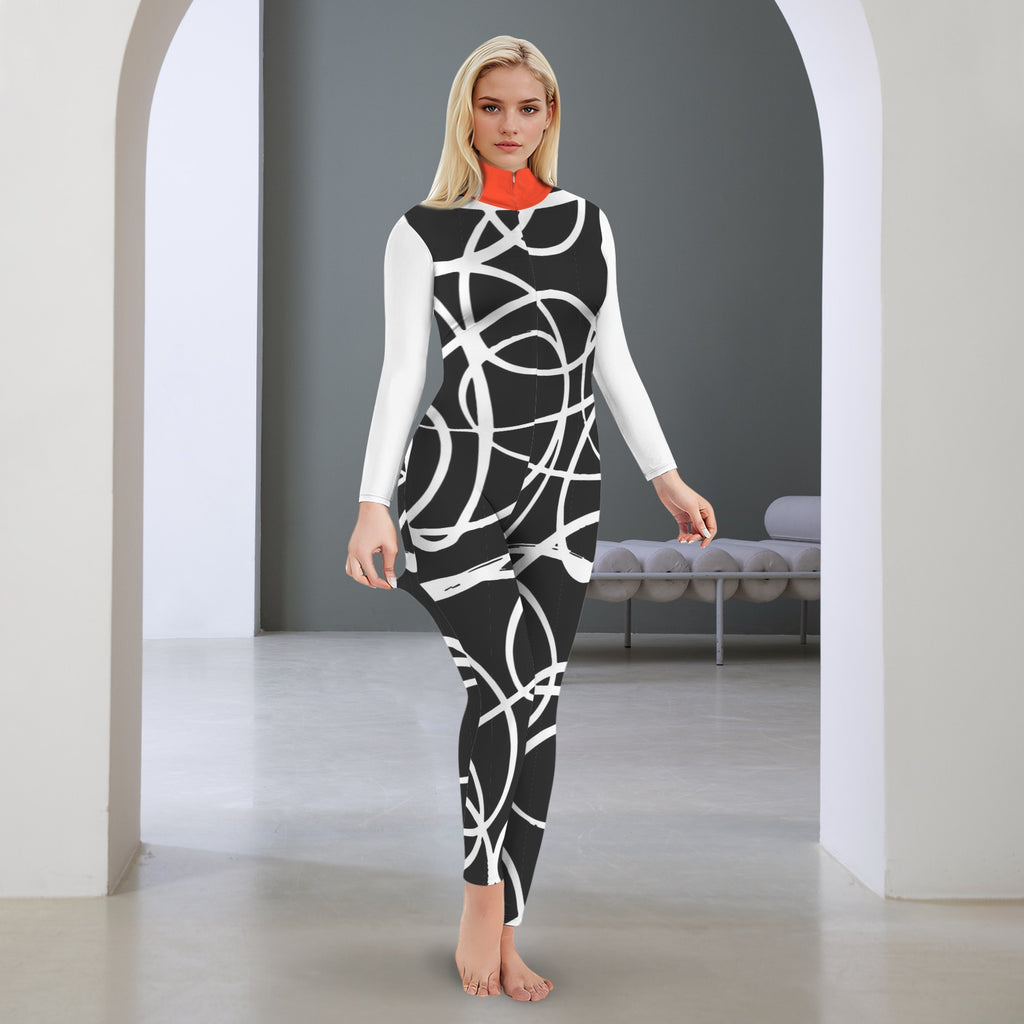 All-Over Print Women's Long Sleeve Skinny Fit Jumpsuit