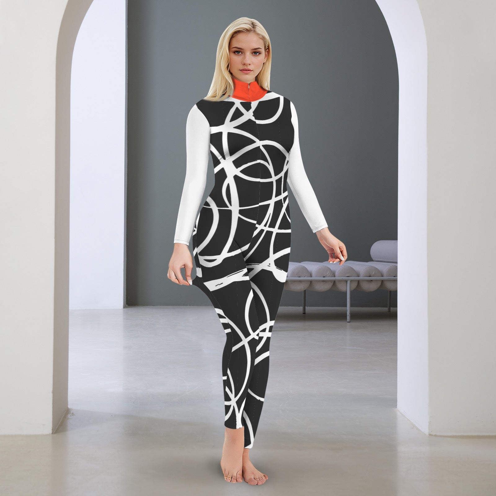 All-Over Print Women's Long Sleeve Skinny Fit Jumpsuit