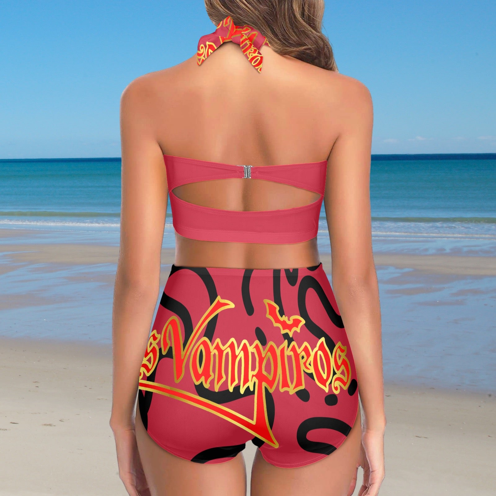 All-Over Print Women's High-Waisted Halter Bikini Set