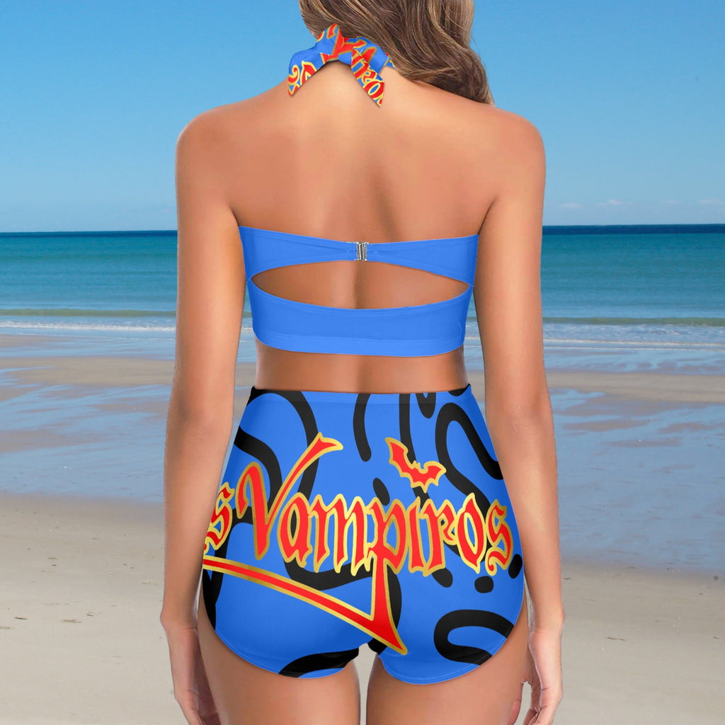 All-Over Print Women's High-Waisted Halter Bikini Set