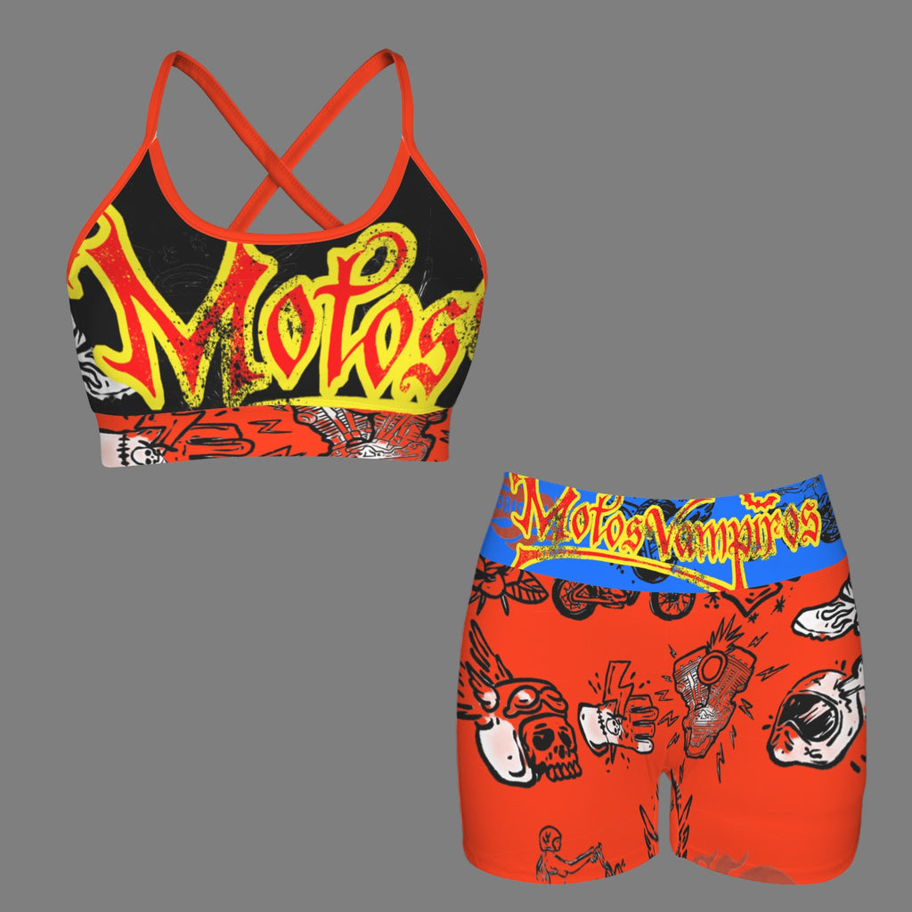 Custom Personalized Strappy Back Sports Bra & High Waist Shorts Sports Set