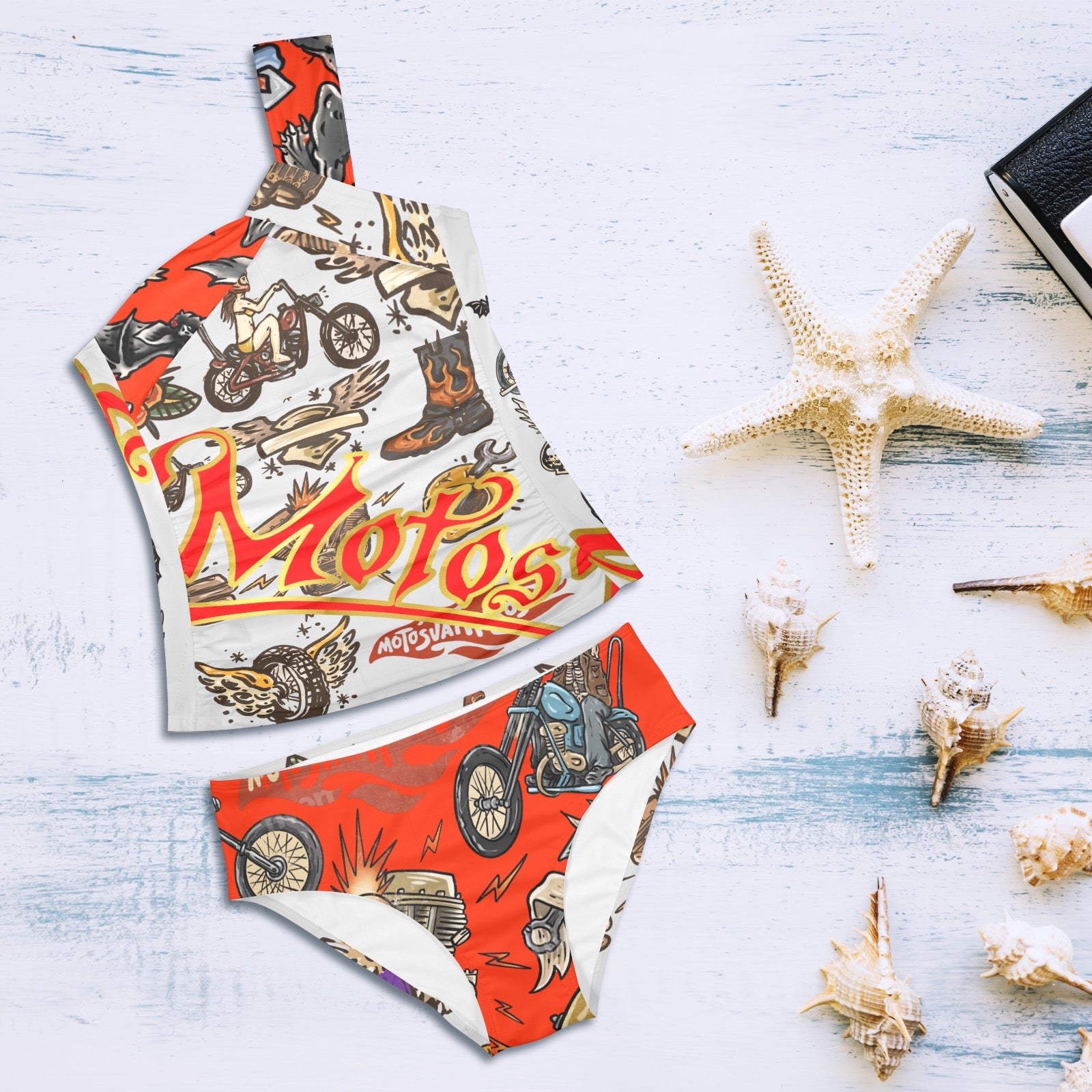 All-Over Print Women's One-Shoulder Bikini Set