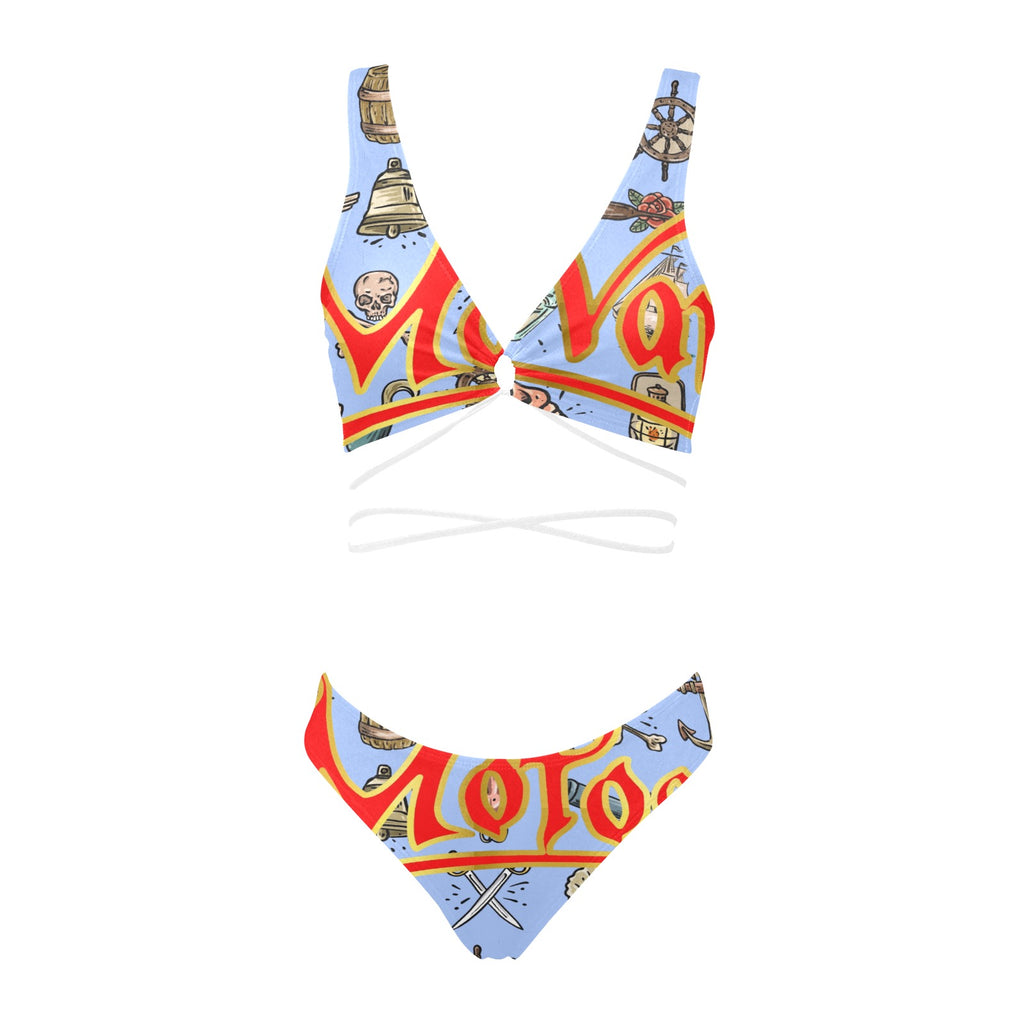 All-Over Print Women Cross String Bikini Set