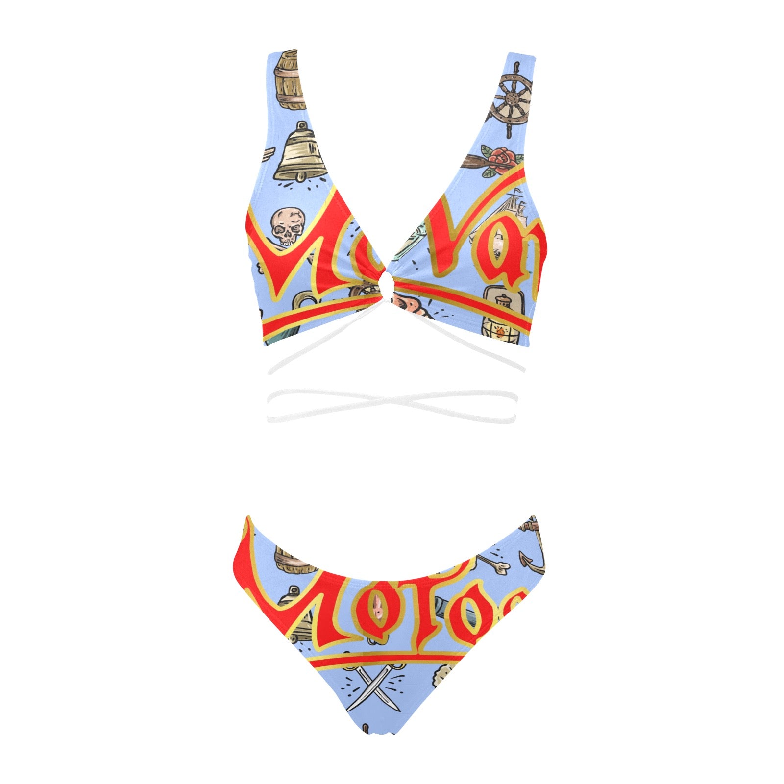 All-Over Print Women Cross String Bikini Set