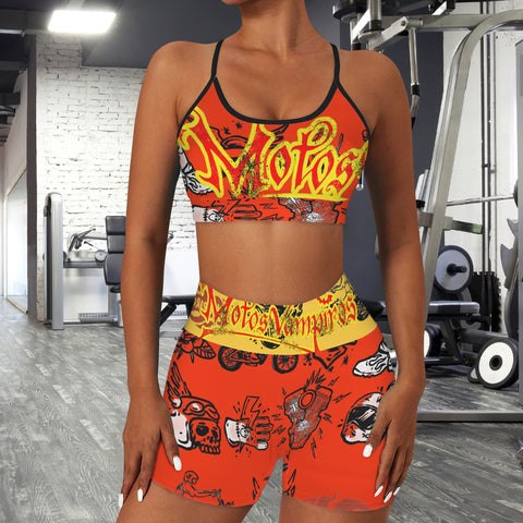 Custom Personalized Strappy Back Sports Bra & High Waist Shorts Sports Set