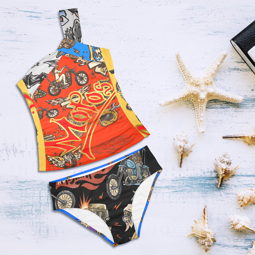 All-Over Print Women's One-Shoulder Bikini Set