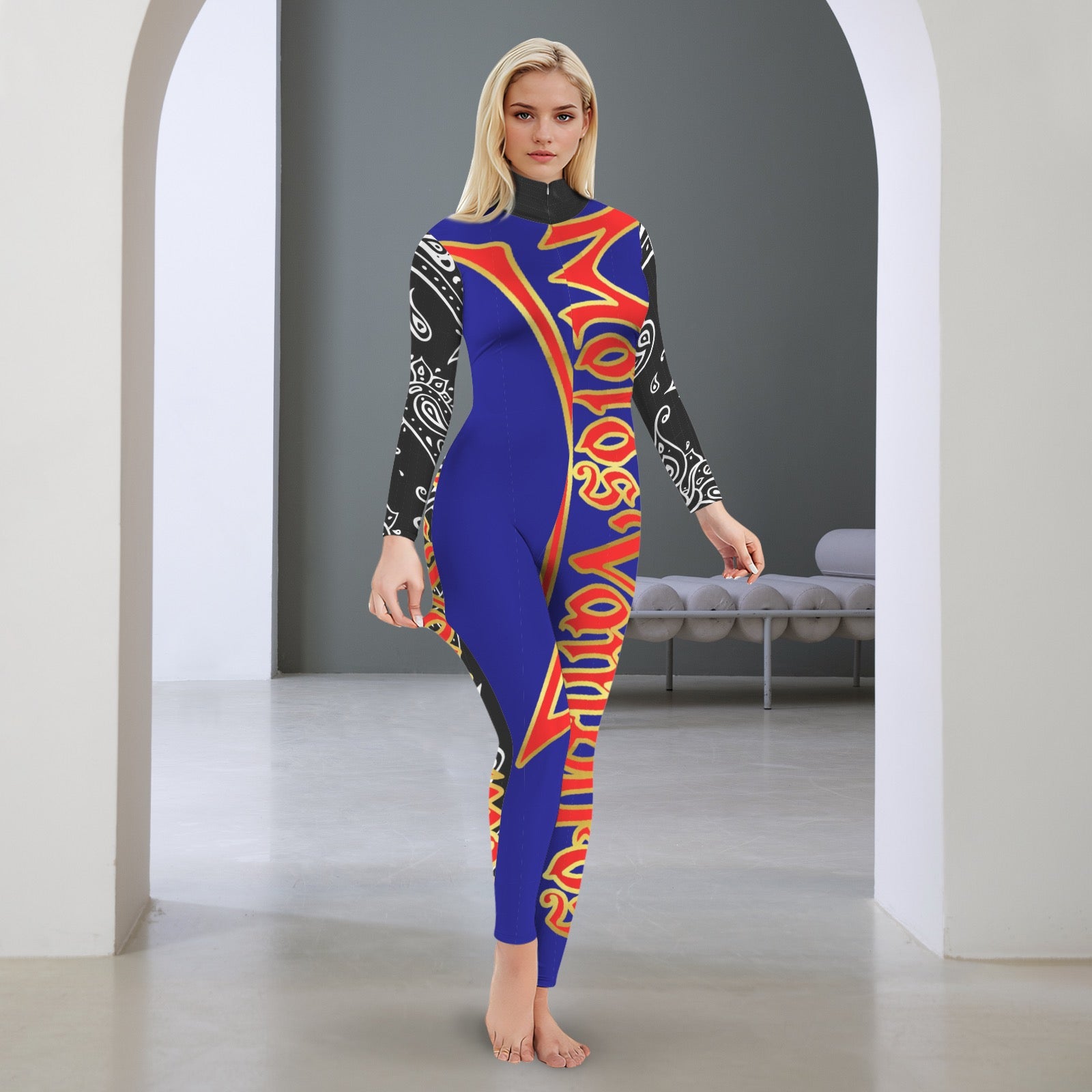 All-Over Print Women's Long Sleeve Skinny Fit Jumpsuit