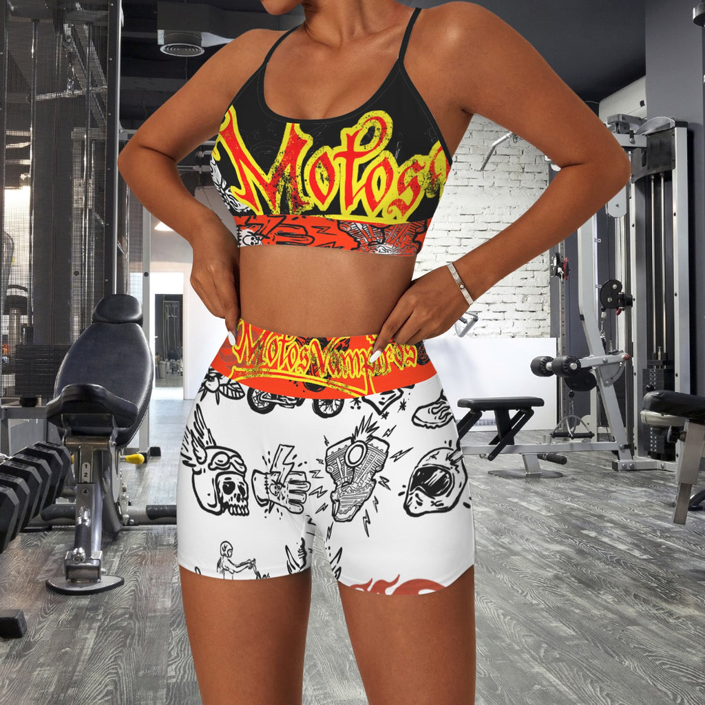 Custom Personalized Strappy Back Sports Bra & High Waist Shorts Sports Set