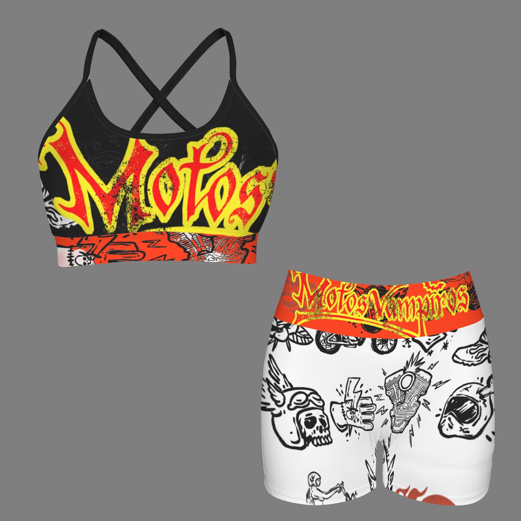 Custom Personalized Strappy Back Sports Bra & High Waist Shorts Sports Set