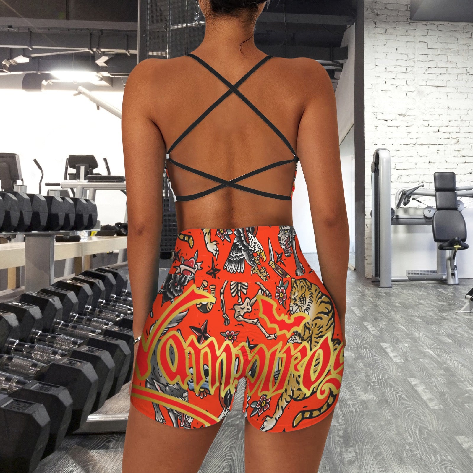 Strappy Back Sports Bra & High Waist Shorts Sports Set