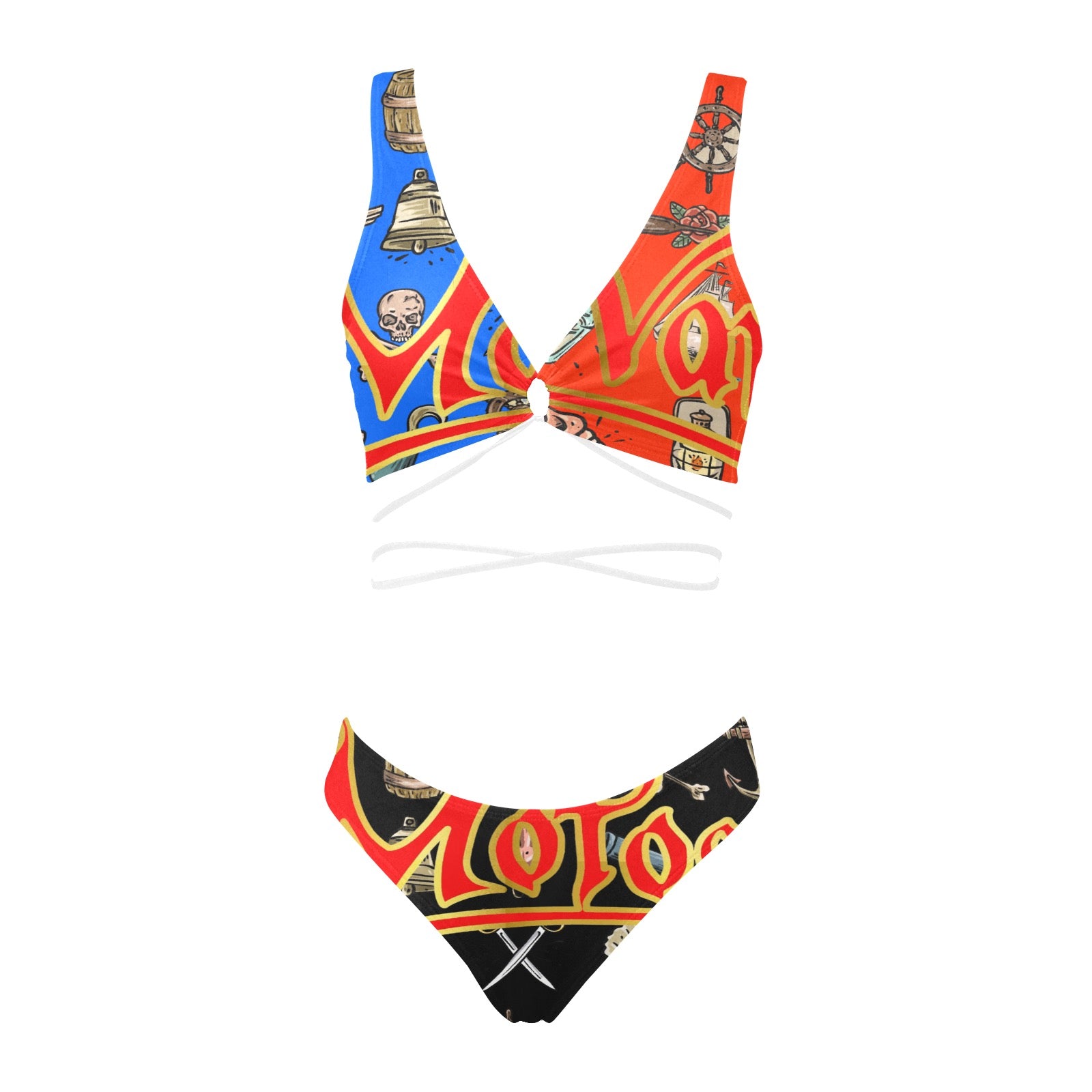 All-Over Print Women Cross String Bikini Set