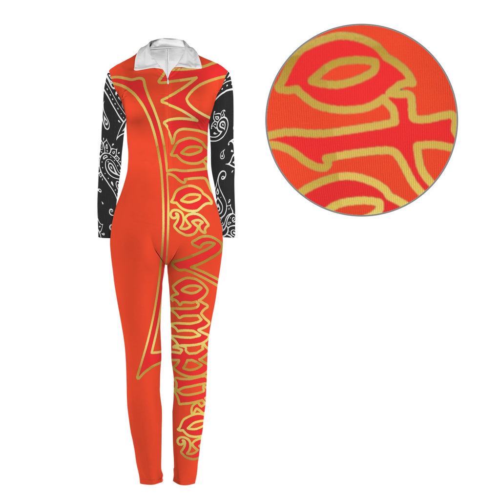 All-Over Print Women's Long Sleeve Skinny Fit Jumpsuit