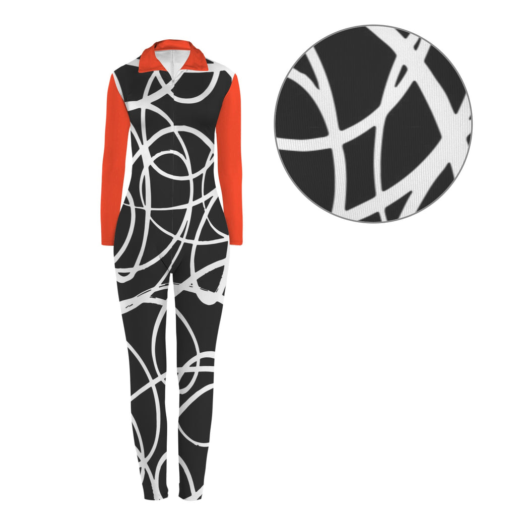 All-Over Print Women's Long Sleeve Skinny Fit Jumpsuit