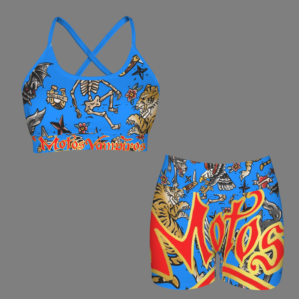 Strappy Back Sports Bra & High Waist Shorts Sports Set