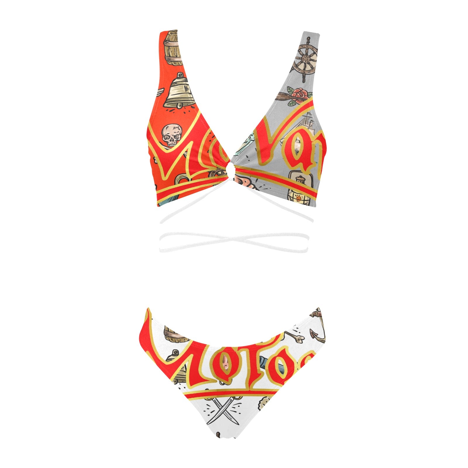 All-Over Print Women Cross String Bikini Set